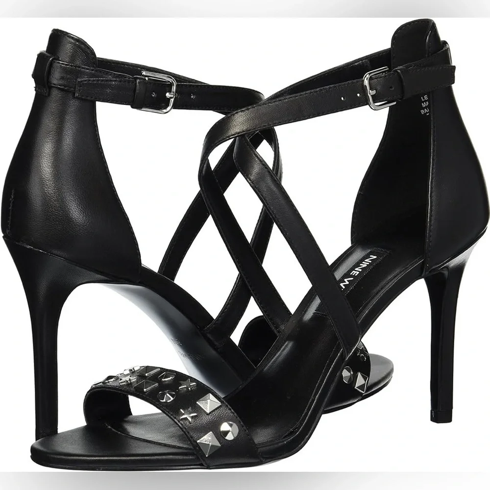 Nine West Maziany Studded Heeled Sandals Black Size 9.5